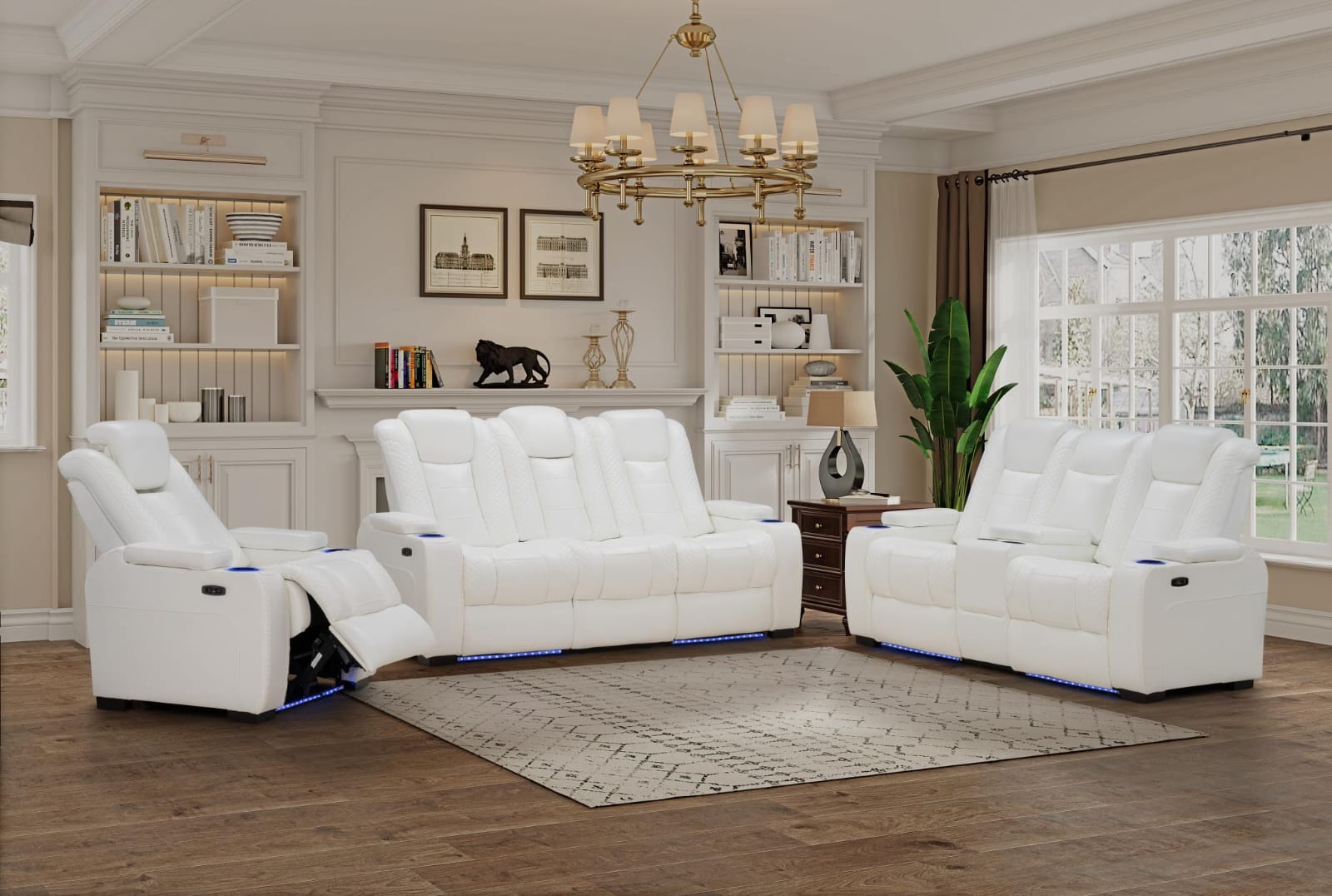 Living Room Party Time Power Reclining Sofa White 37004 Party Time