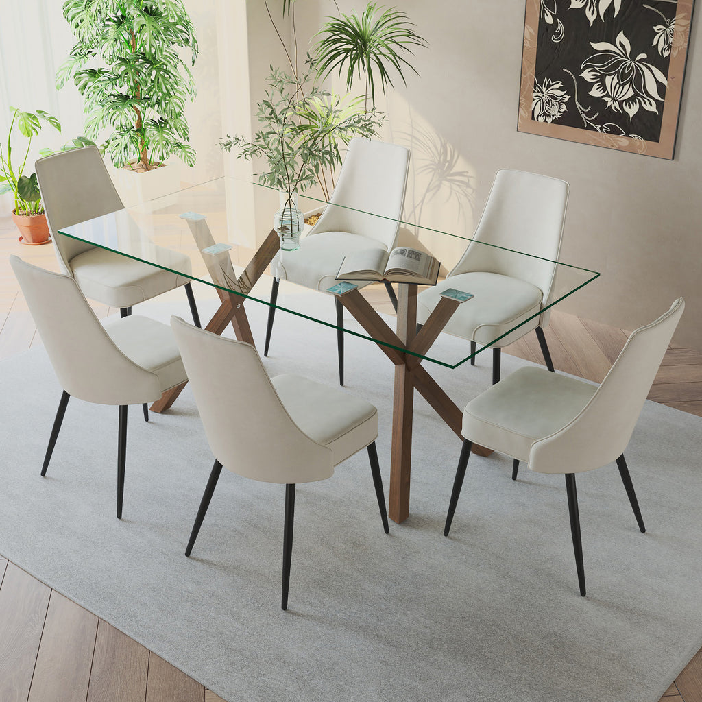 Stark Koda Glass and Walnut wood Dining Table Set with Beige Chairs at Kudartt Furniture and Mattress for $1499