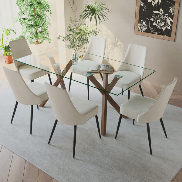 Stark Koda Glass and Walnut wood Dining Table Set with Beige Chairs at Kudartt Furniture and Mattress for $1499